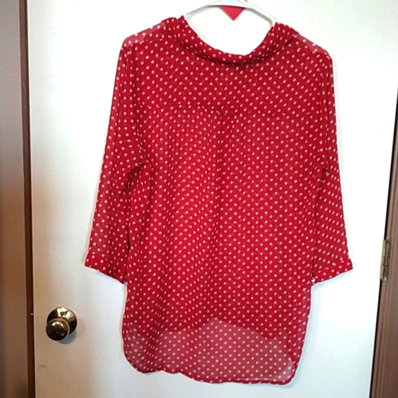 Chico's, Size L ladies semi sheer, red  with white dots blouse - Picture 6 of 9